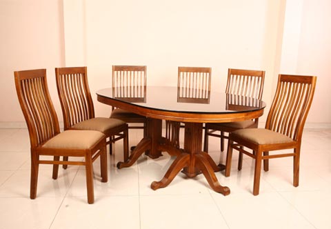 Goodlife Furnitures Mangalore Furniture, Oval Glass Dining Table 6 Chairs